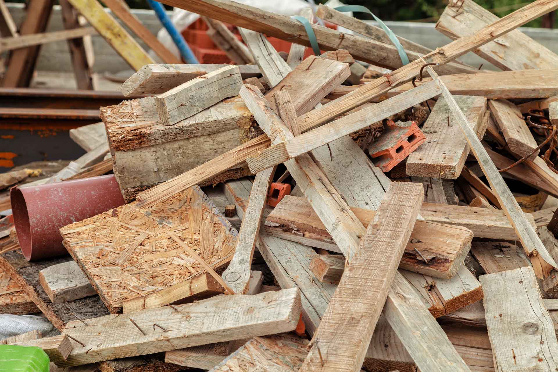 Pile of wood, bricks, and other construction waste
