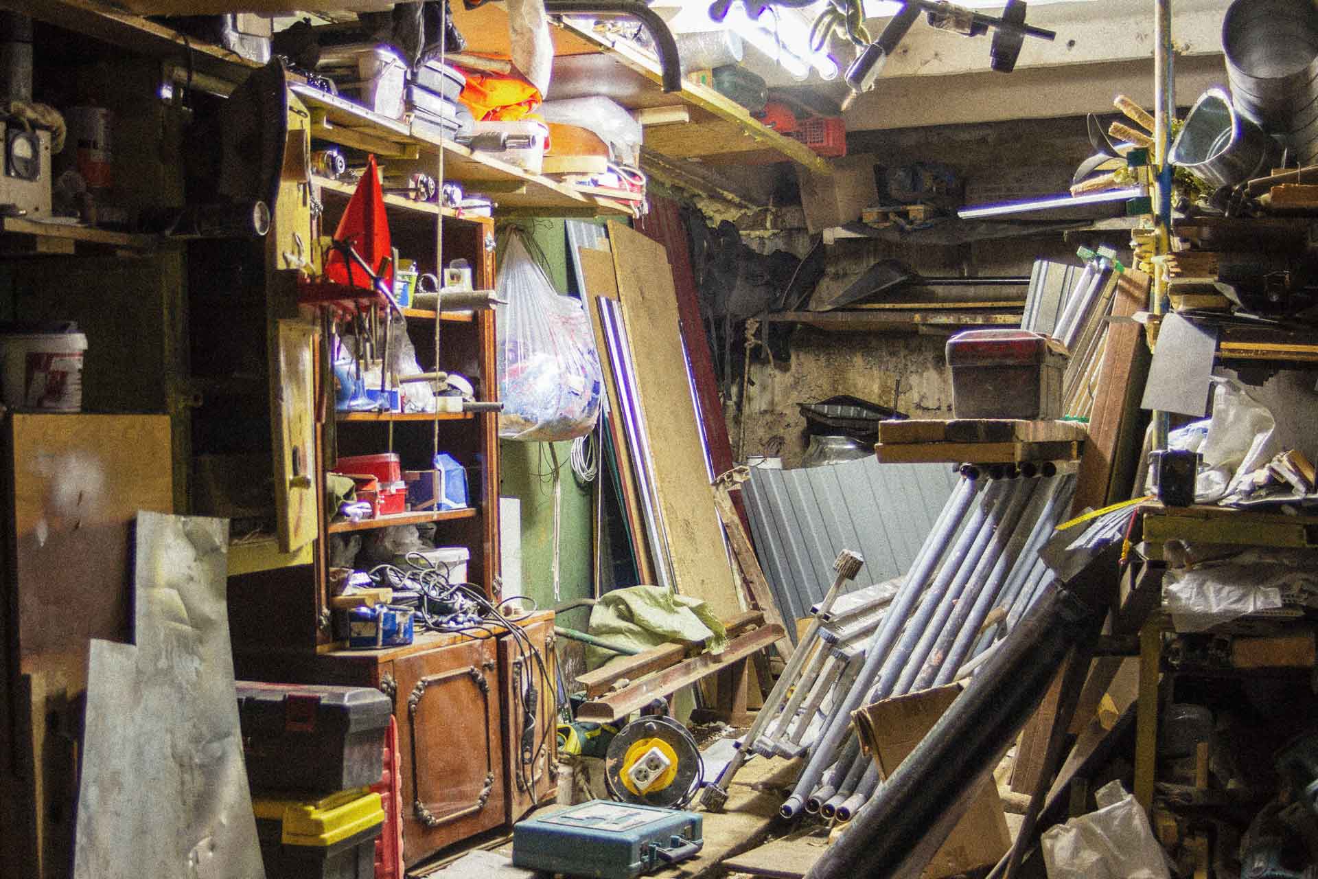 Cluttered closet in hoarder home